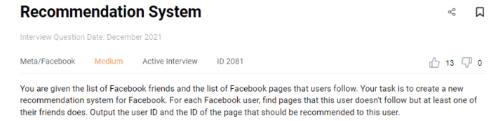 Machine Learning Engineer Interview Question from Facebook