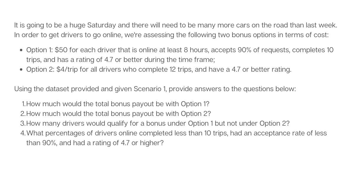Different scenarios for Uber data science project