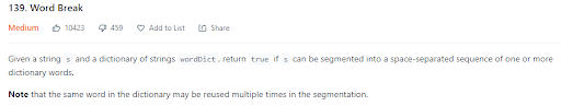 LeetCode Word Break Problem
