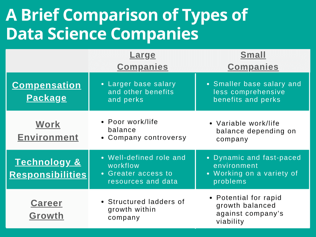 A Brief Comparison of Types of data science companies