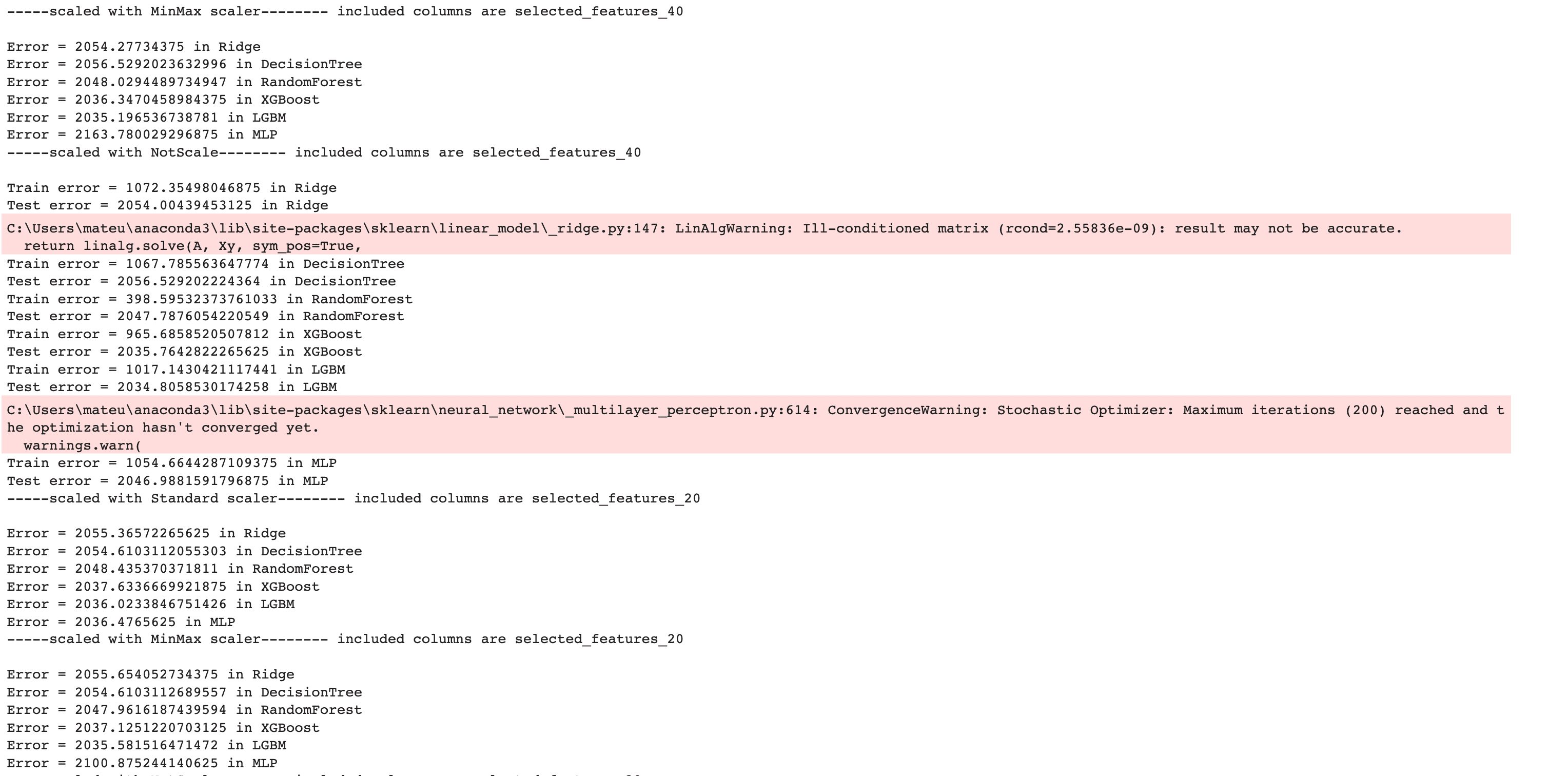 Data Project Machine Learning Models Output