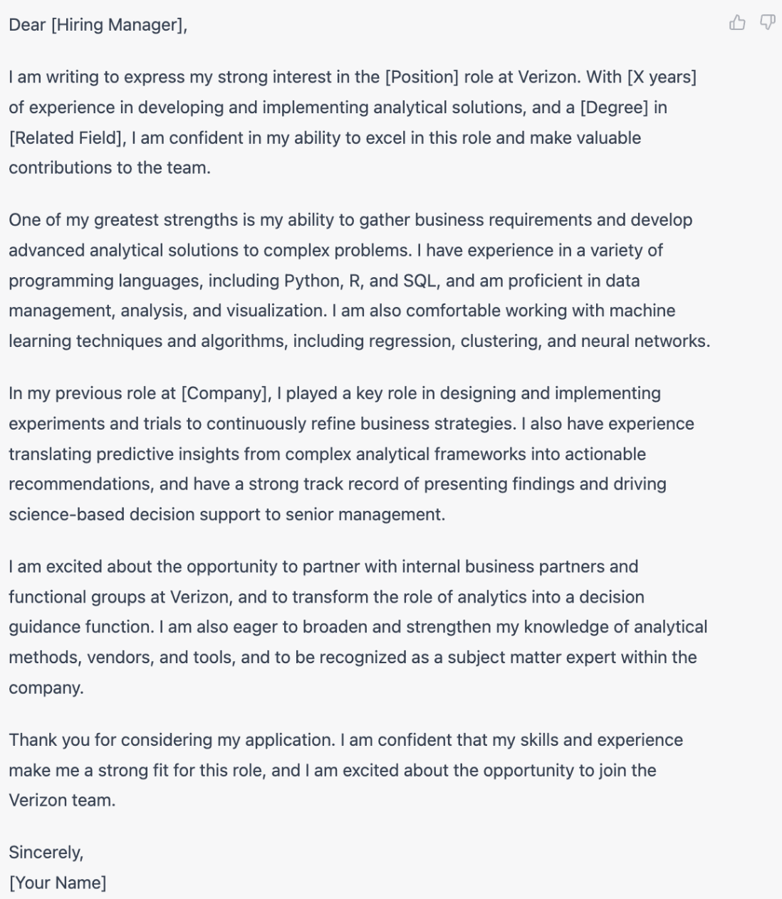 Writing cover letter using ChatGPT