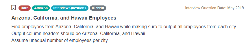 Amazon Data Scientist Interview Question for Arizona Employees