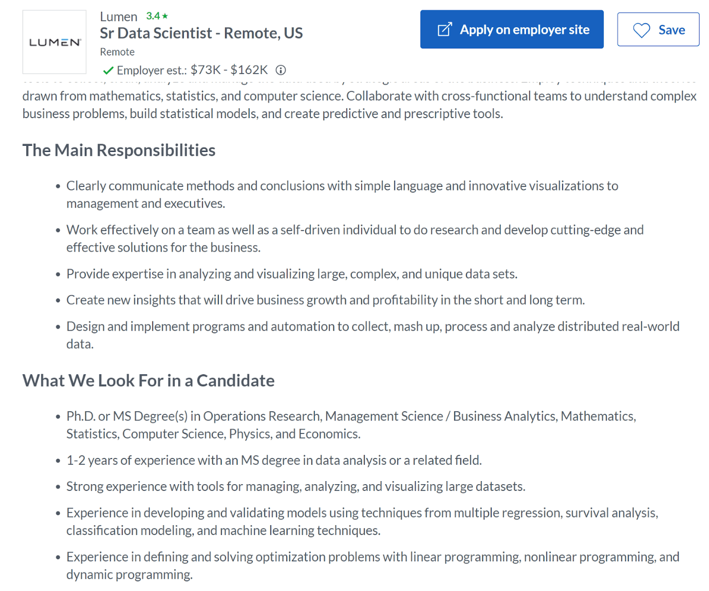 Remote Sr. Data Scientist Job Role