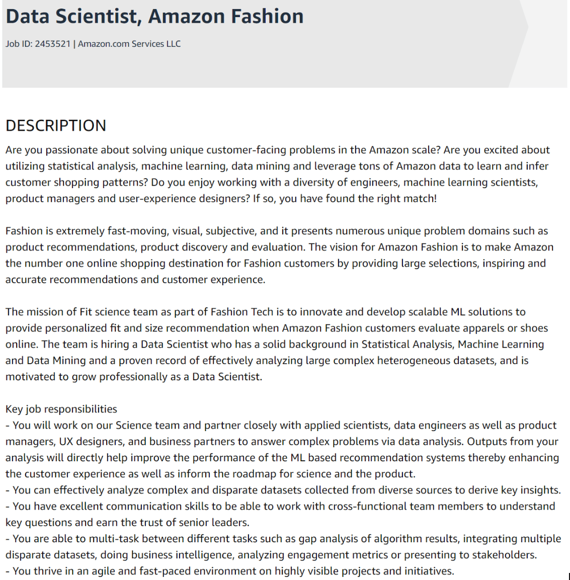 Data Scientist Salary and Responsibilities at Amazon